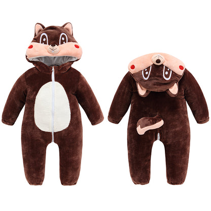 MICHLEY Squirrel Baby Costume Winter Flannel Hooded Romper