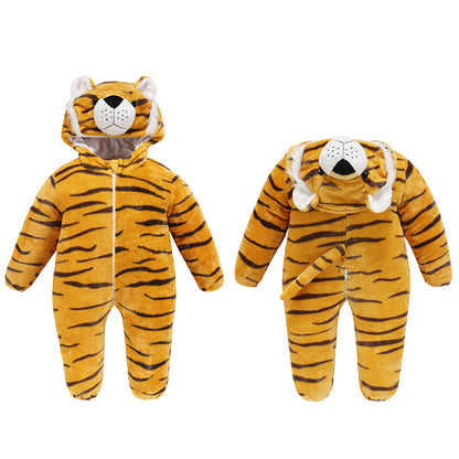 MICHLEY Baby Tiger Costume | Flannel Safari Animal Romper