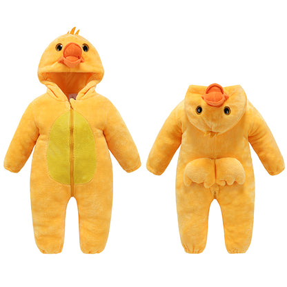 MICHLEY Baby Duck Costume | Bright Yellow Flannel Animal Romper