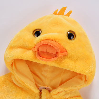 MICHLEY Baby Duck Costume | Bright Yellow Flannel Animal Romper