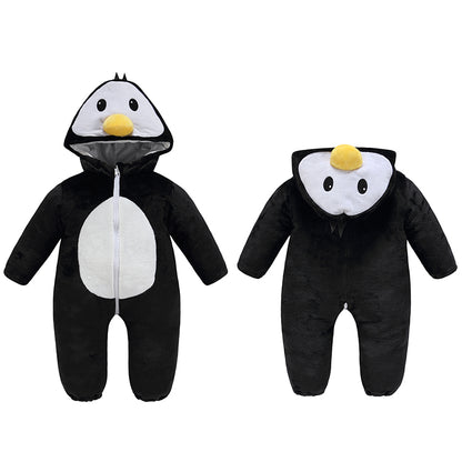 MICHLEY Penguin Baby Costume Winter Flannel Hooded Romper
