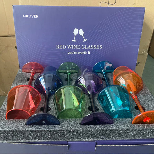 Haliven Colored Wine Glasses Set of 6 Unbreakable Colorful Tritan-Plastic Drinkware Gift 15oz for Outdoor Home Party, Multicolor
